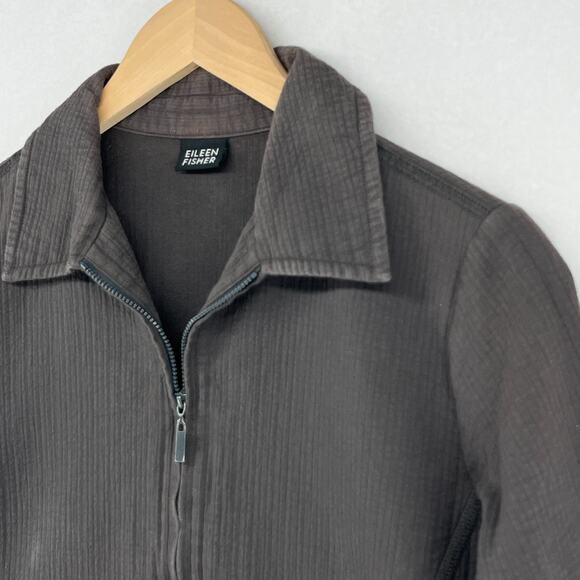 EILEEN FISHER Jacket S Cotton Crinkle Textured Jersey Full Zip Brown - Picture 6 of 14